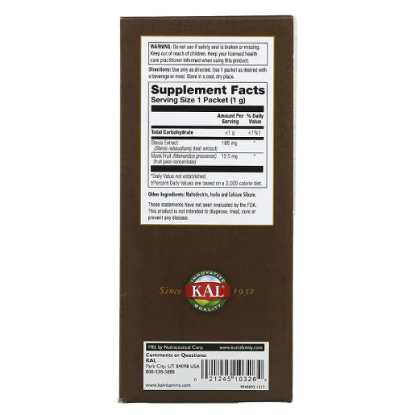 Стевія, Pure Stevia, KAL, 100 пакетів, 100 г