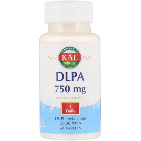 Фенілаланін, DLPA, KAL, 750 мг, 60 таблеток