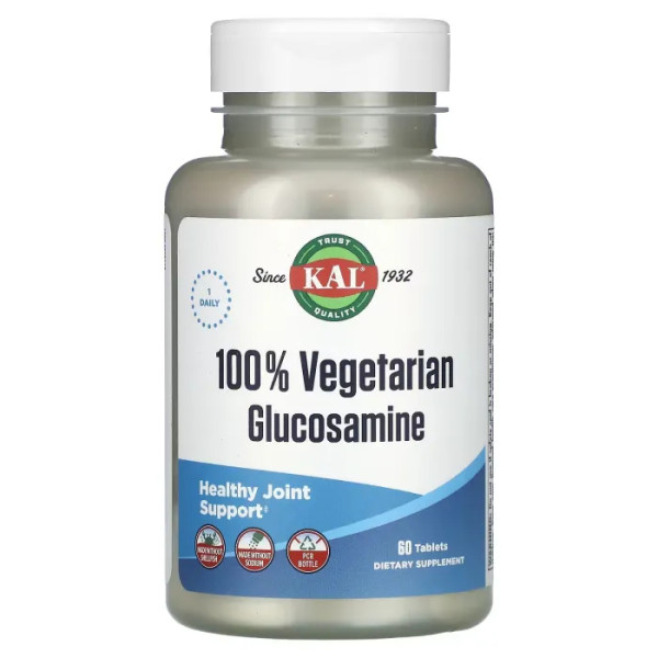Глюкозамін, вегетаріанський, 100% Vegetarian Glucosamine, KAL, 500 мг, 60 таблеток