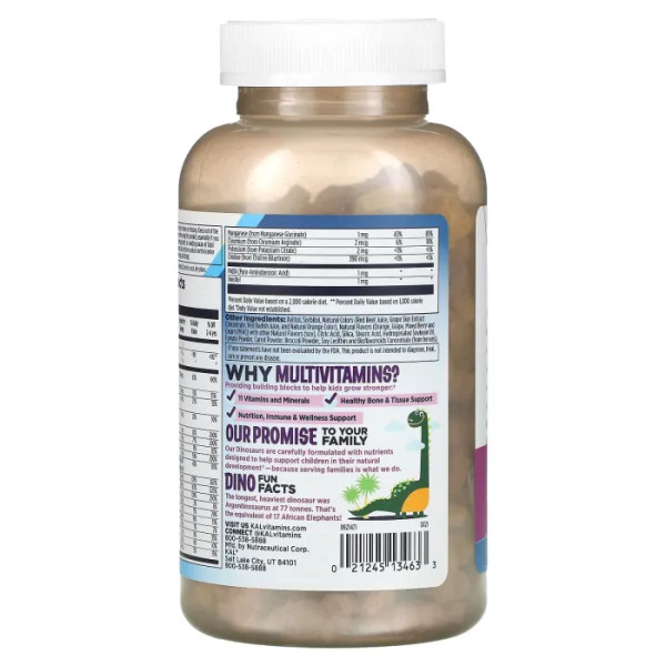 Мультивітаміни для дітей, MultiSaurus, KAL, виноград і апельсин, 180 жувальних цукерок
