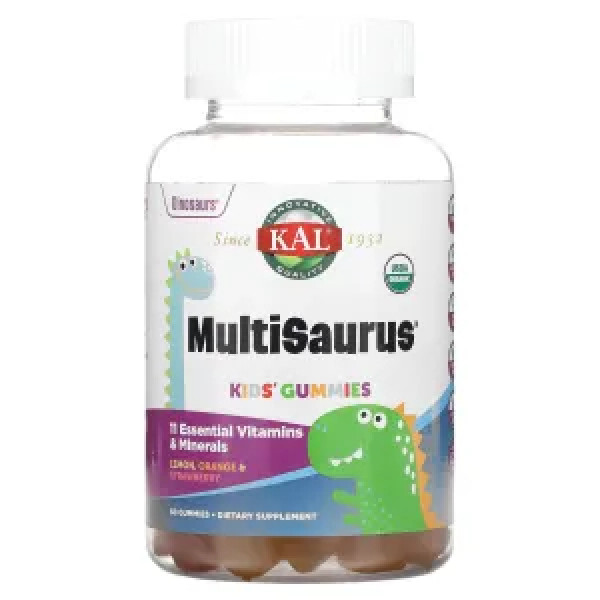 Мультивітаміни для дітей, Kids Multisaurus Gummies, KAL, лимон, апельсин та полуниця, 60 жувальних цукерок