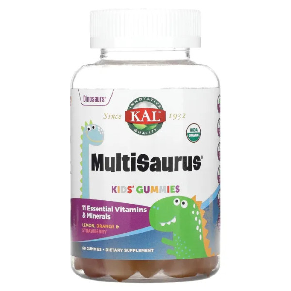 Мультивітаміни для дітей, Kids Multisaurus Gummies, KAL, лимон, апельсин та полуниця, 60 жувальних цукерок