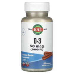 Вітамін D3 2000 МО, жувальні, смак кориця, Vitamin D-3 KAL, 100 жувальних таблеток