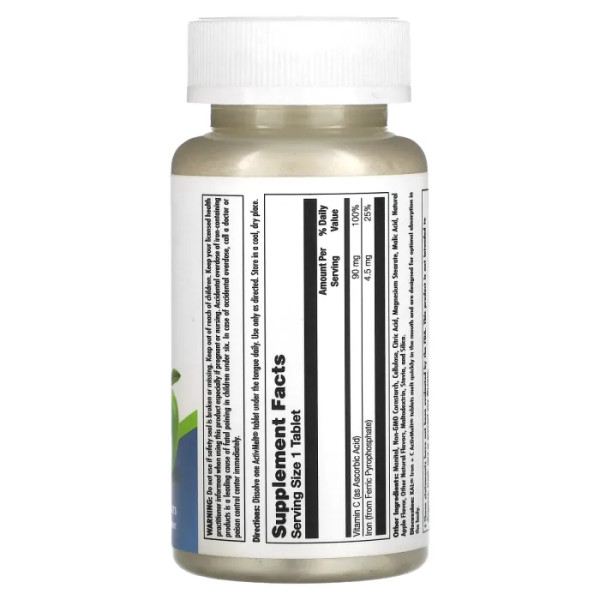 Залізо+вітамін C, Iron+C, KAL, смак яблука, 90 мікротаблеток