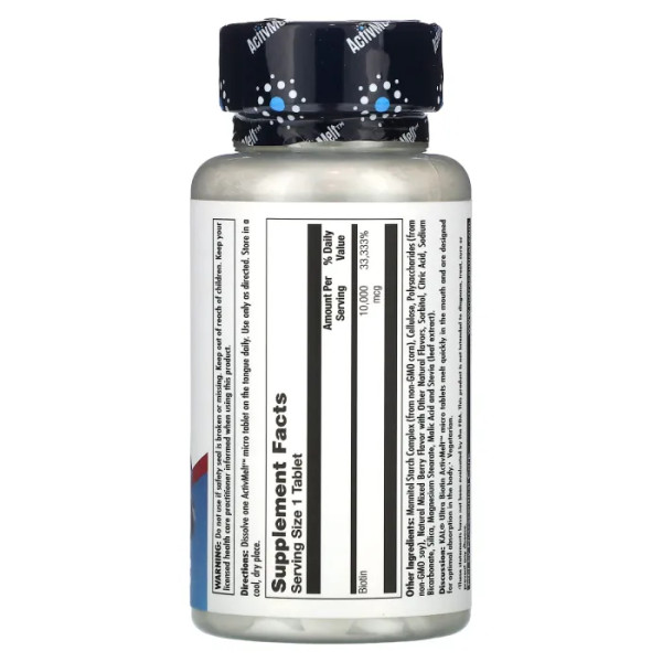 Біотин, Ultra Biotin, ActivMelt, KAL, смак суміш ягід, 10 000 мкг, 60 мікро таблеток
