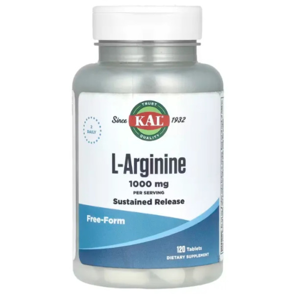 L-аргінін, L-Arginine, KAL, 1000 мг, 120 таблеток (500 мг на 1 таблетку)