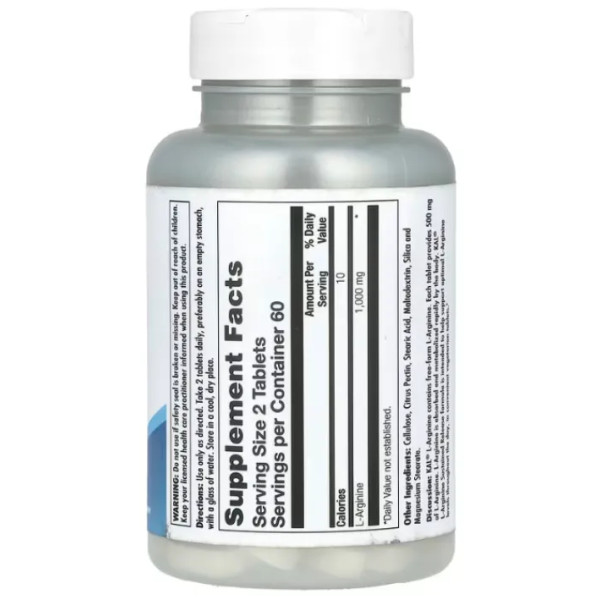 L-аргінін, L-Arginine, KAL, 1000 мг, 120 таблеток (500 мг на 1 таблетку)