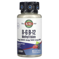 Вітаміни B6, B12 та метилфолат, смак ягід, KAL B-6 B-12 Methyl Folate, 60 мікротаблеток