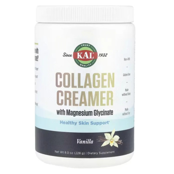 Колагенові вершки, Collagen Creamer, KAL, з гліцинатом магнію, зі смаком ванілі, 228 г