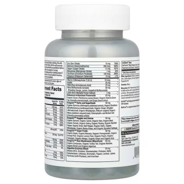 Мультивітаміни з натуральних продуктів для енергії, Whole Food Multivitamin, KAL, по 1 на день, 60 вегетаріанських таблеток