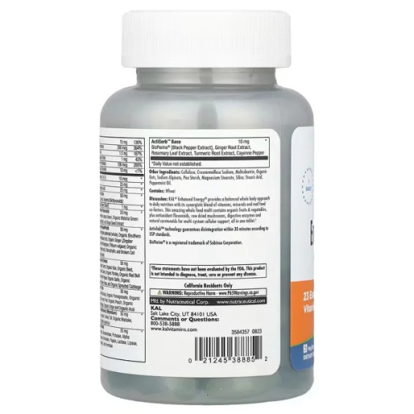 Мультивітаміни з натуральних продуктів для енергії, Whole Food Multivitamin, KAL, по 1 на день, 60 вегетаріанських таблеток