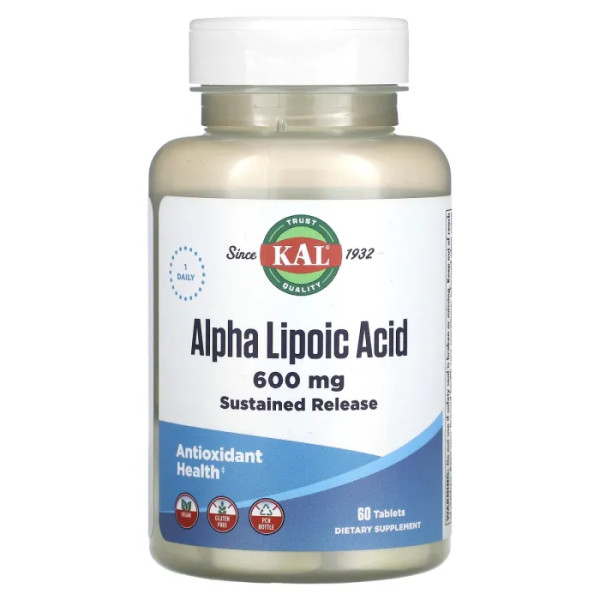 Альфа-ліпоєва кислота, Alpha Lipoic Acid, KAL, 600 мг, 60 таблеток