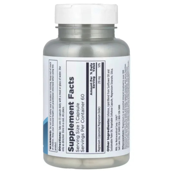 Магній, Liposomal Magnesium, KAL, ліпосомальний, 210 мг, 60 вегетаріанських капсул