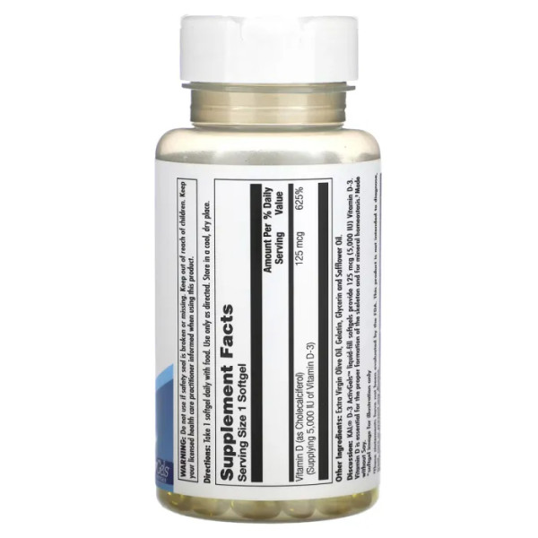 Вітамін D-3, Vitamin D-3, KAL, 125 мкг (5000 МО), 90 гелевих капсул