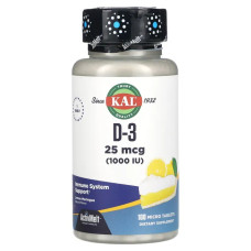 Вітамін D3 1000 МО, смак лимон, KAL Vitamin D-3, 100 таблеток