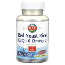 Червоний дріжджовий рис, коензим Q10 та омега 3, KAL Red Yeast Rice CoQ-10 Omega 3, 60 капсул