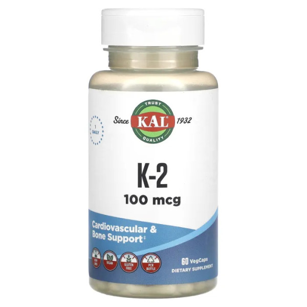Вітамін К-2, Vitamin K-2, KAL, 100 мкг, 60 рослинних капсул