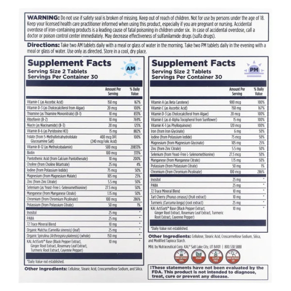 Мультивітаміни, Multivitamin, KAL, ранок та вечір, 2 упаковки по 60 таблеток у кожній
