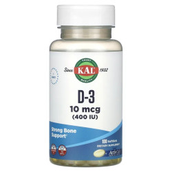 Витамин D3 10 мкг 400 МЕ, KAL Vitamin D-3, 100 гелевых капсул