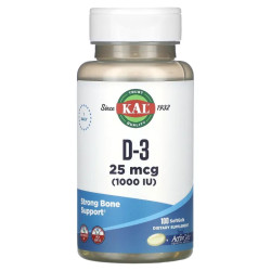Витамин D3 25 мкг (1000 МЕ), KAL Vitamin D-3, 100 гелевых капсул