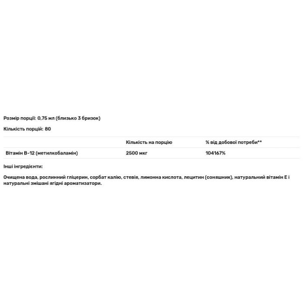 Вітамін B-12 метилкобаламін, зі смаком ягід, B-12 Methylcobalamin, KAL 2500 мкг, 59 мл