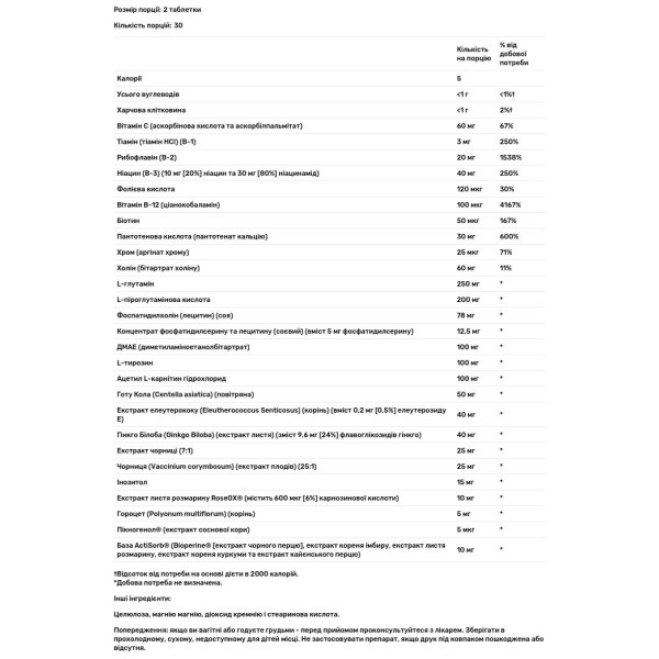 Пам'ять, ясність розуму, Mental Clarity, KAL, 60 таблеток