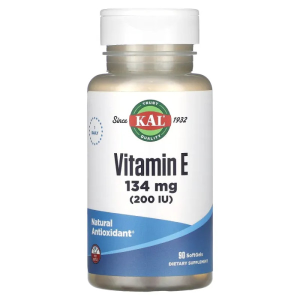Вітамін Е, Vitamin E, KAL, 134 мг (200 МО), 90 гелевих капсул