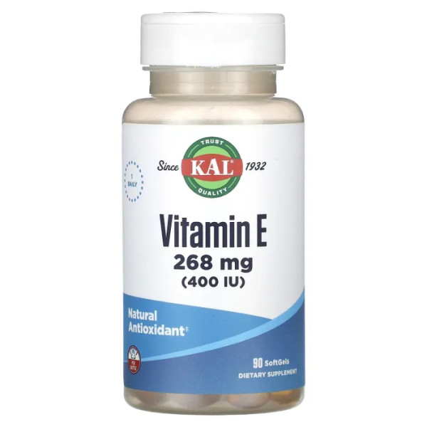 Вітамін Е, Vitamin E, KAL, 268 мг (400 МО), 90 гелевих капсул