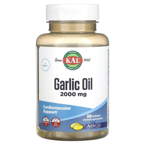 Часникова олія, Garlic Oil, KAL, 2000 мг, 100 гелевих капсул