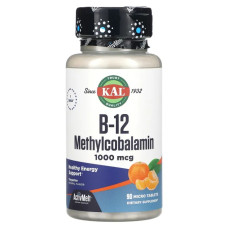 Вітамін B12 1000 мкг метилкобаламін, смак мандарин, KAL B-12 Methylcobalamin, 90 мікро-таблеток