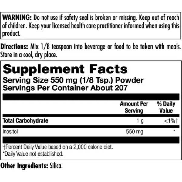 Інозитол, Inositol Powder, KAL, порошок, 550 мг, 114 г