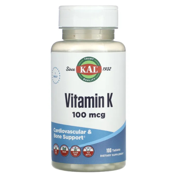 Вітамін К, Vitamin K, KAL, 100 мкг, 100 таблеток