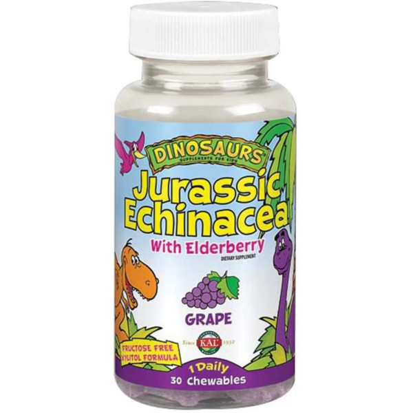 Бузина з ехінацеєю, Jurassic Elderberry with Echinacea, KAL, виноградний смак, серія Динозаври, 30 жувальних таблеток
