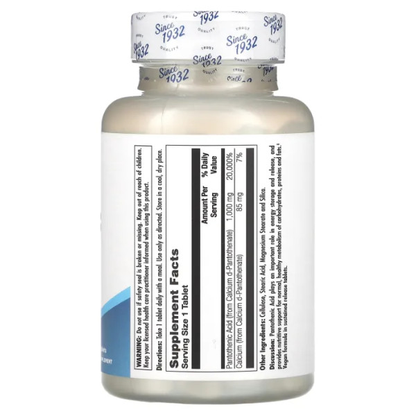 Пантотенова кислота, Pantothenic Acid, KAL, 1000 мг, 100 таблеток