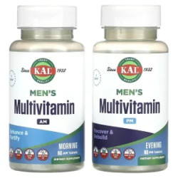 Мультивітаміни для чоловіків ранок та вечір Men's Multivitamin KAL, 2 упаковки по 60 таблеток