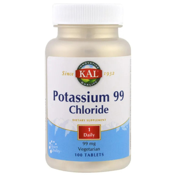 Калий хлорид, Potassium Chloride, KAL, 99 мг, 100 таблеток
