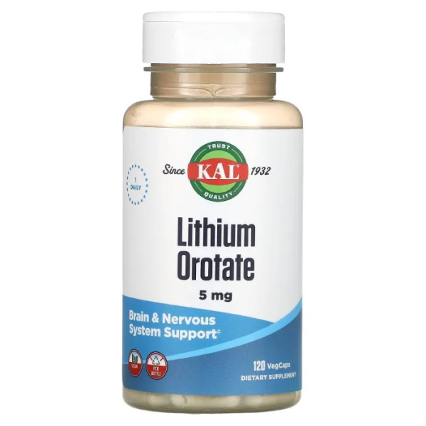 Літій, Lithium Orotate, KAL, 5 мг, 120 капсул
