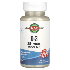Вітамін D-3 25 мкг (1000 МЕ), KAL, жувальні цукерки зі смаком перцевої м'яти, 120 шт.
