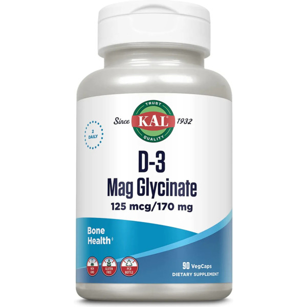 D3 та магній гліцинат, D-3 Mag Glycinate, KAL, 125 мкг\/170 мг, 90 капсул