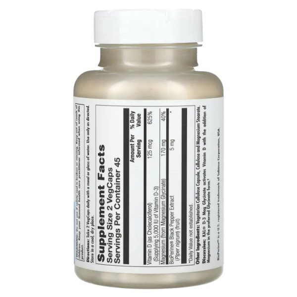 D3 та магній гліцинат, D-3 Mag Glycinate, KAL, 125 мкг\/170 мг, 90 капсул