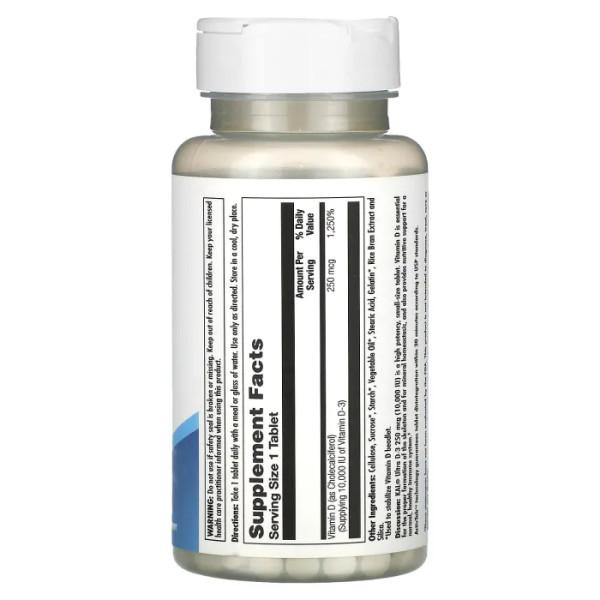 Вітамін D-3, Vitamin D-3, KAL, 250 мкг (10 000 МО), ультра, 120 таблеток
