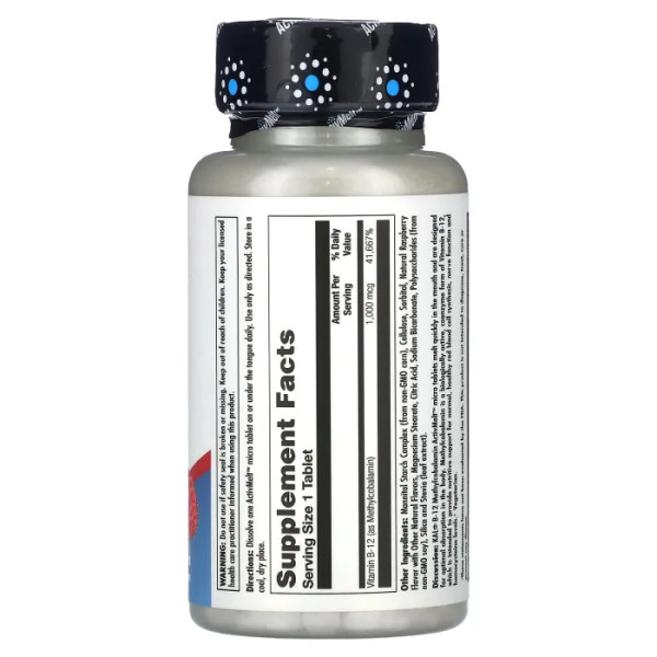Вітамін В-12, метилкобаламін, B-12 Methylcobalamin, KAL, малина, 1000 мкг, 90 мікротаблеток