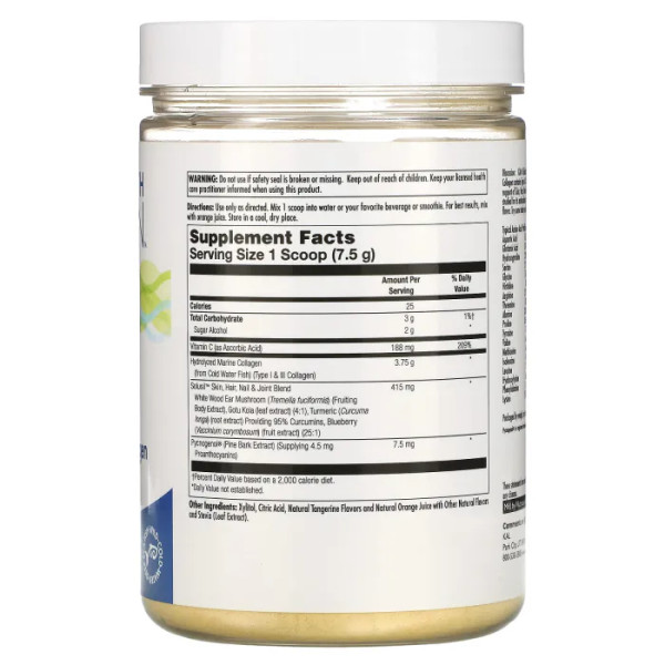 Морський колаген, смак мандарину, Marine Collagen, KAL, тип 1 та 3, порошок, 3750 мг, 298 г