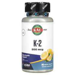 Витамин K2 500 мкг, лимон, Vitamin K-2 KAL, 100 микро таблеток