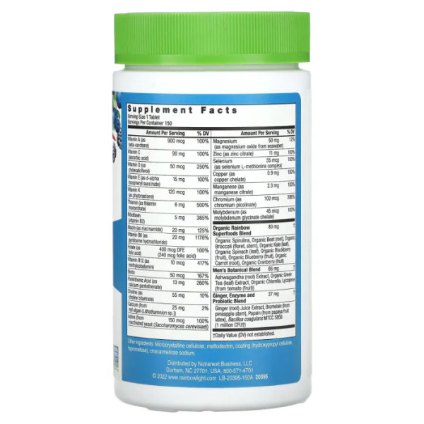 Витамины для мужчин, Men's Multivitamin, Rainbow Light, одна на день, высокая эффективность, 150 вегетарианских таблеток