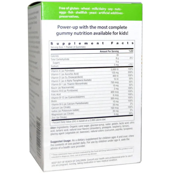 Витамины для детей, Multivitamin & Multimineral, Rainbow Light, клубника, ананас, малина и лимон, 30 пакетиков по 4 шт.