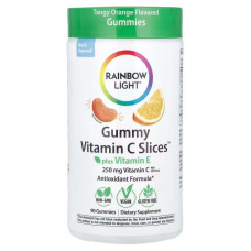 Витамин С + витамин Е, Rainbow Light Gummy Vitamin C Slices Plus Vitamin E, жевательные с апельсиновым вкусом, 90 штук