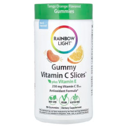 Витамин С + витамин Е, Rainbow Light Gummy Vitamin C Slices Plus Vitamin E, жевательные с апельсиновым вкусом, 90 штук