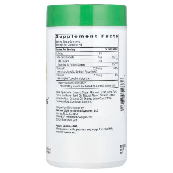 Вітамін С + вітамін Е, Gummy Vitamin C Slices Plus Vitamin E, Rainbow Light, з апельсиновим смаком, 90 жувальних цукерок