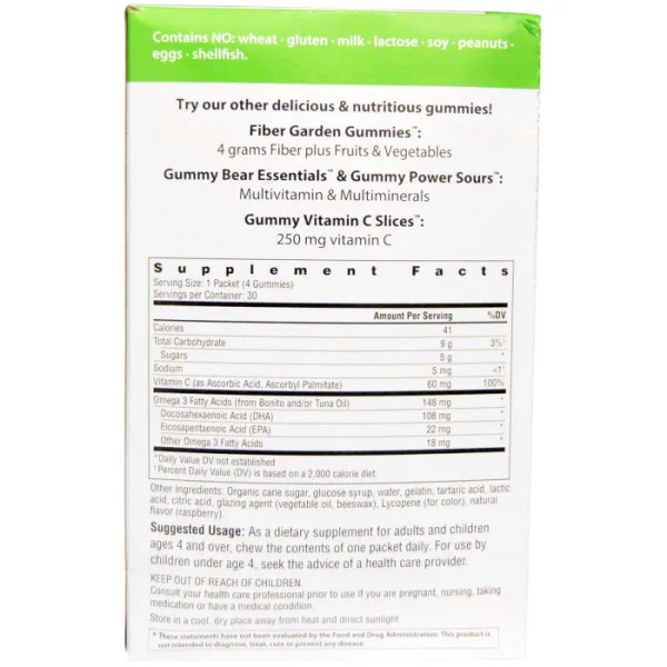 Рыбий жир для детей, Omega-3 Gummies, Rainbow Light, малина, 30 пакетов по 4 шт.